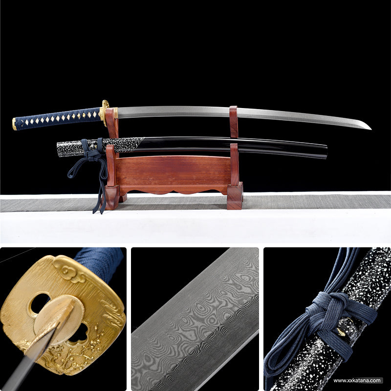 katana copper Tsuba forge folded steel Japanese sword Blue black