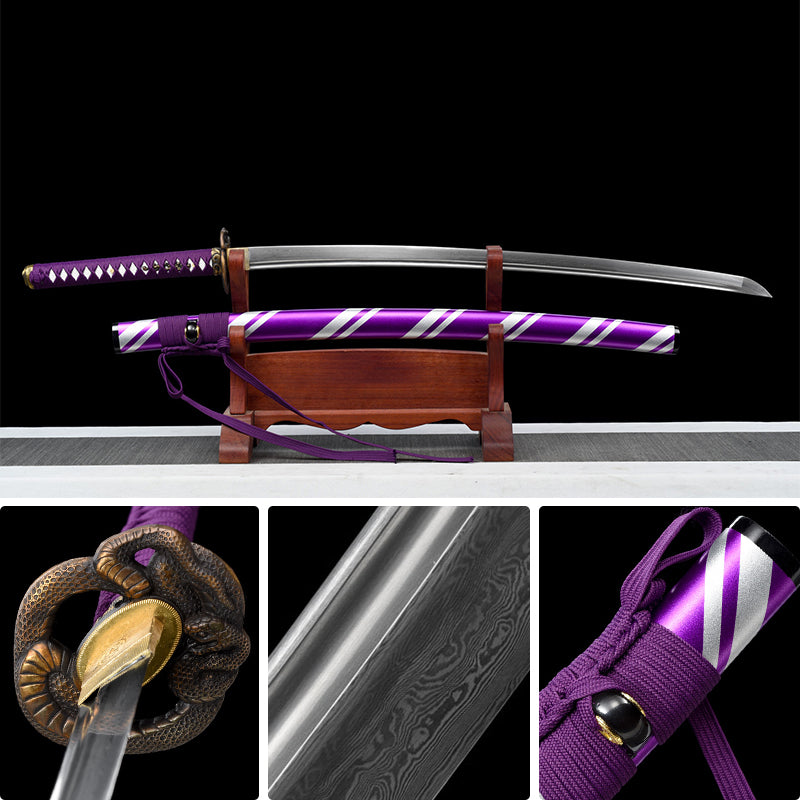 python katana Japanese sword forge folded steel Purple fog