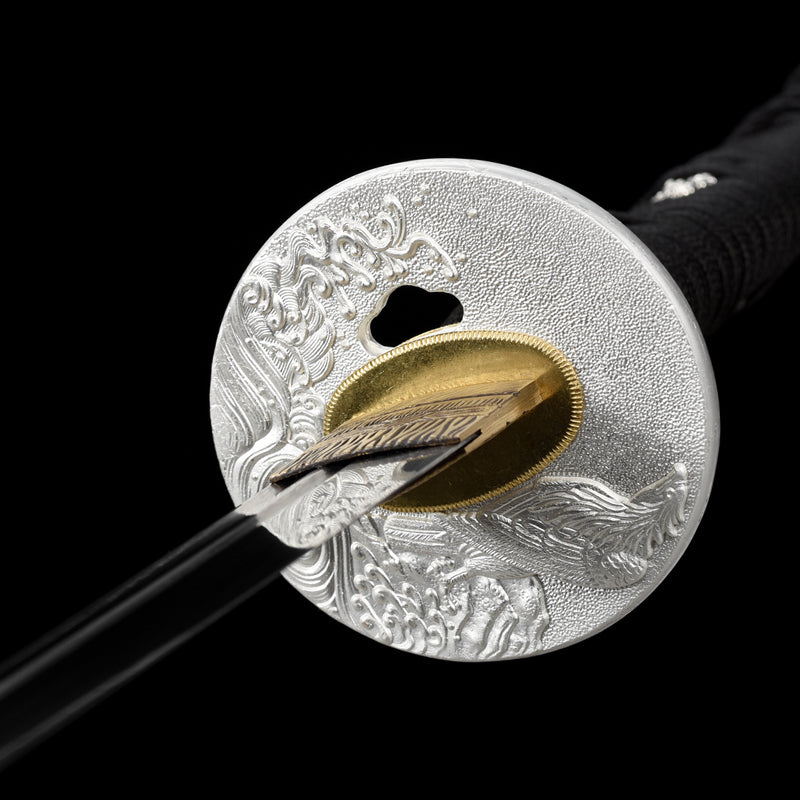 1060 steel katana eagle Tsuba Handmade slots sword