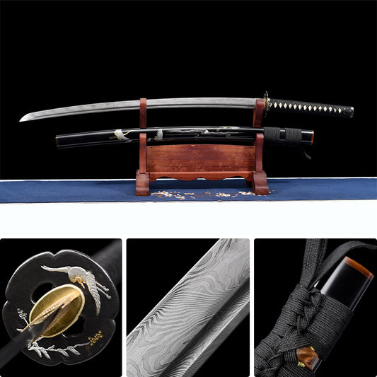 Crane Warrior Katana: Damascus Steel Swords steel knife