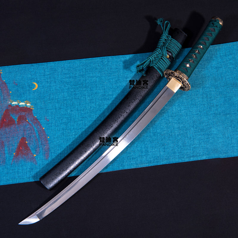 Japanese katana wakizashi dark green swords