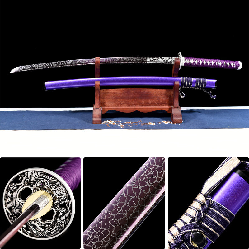 1045 steel bluing Machine engraving Mech warrior katana Japanese sword