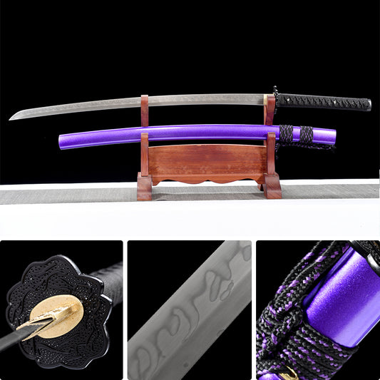 1095 steel Clay Tempered katana Japanese sword Petal TSUBA