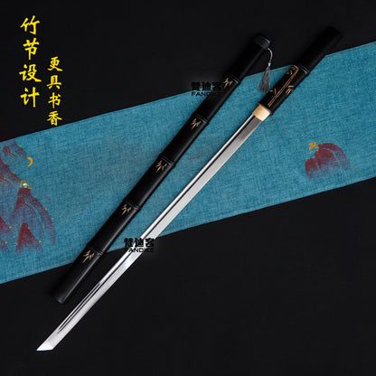 Bamboo section Tang horizontal knife Manganese steel hardness about 58 handmade