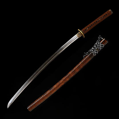 katana Clay Tempered T10 Steel Japanese Sword, Brass Tsuka
