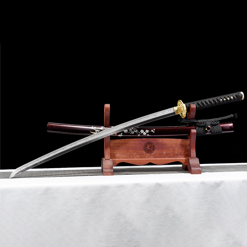 T10steel Clay Tempered Samurai sword plum copper tsuba