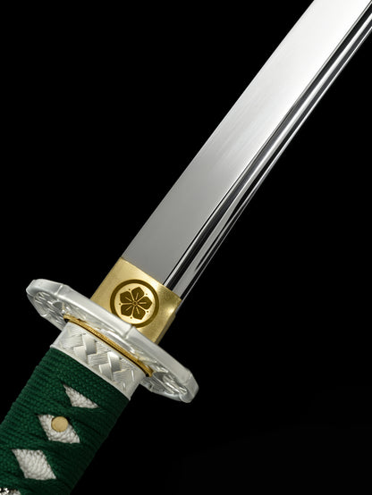 Mirror surface Bamboo sword green katana Steel knife Japanese