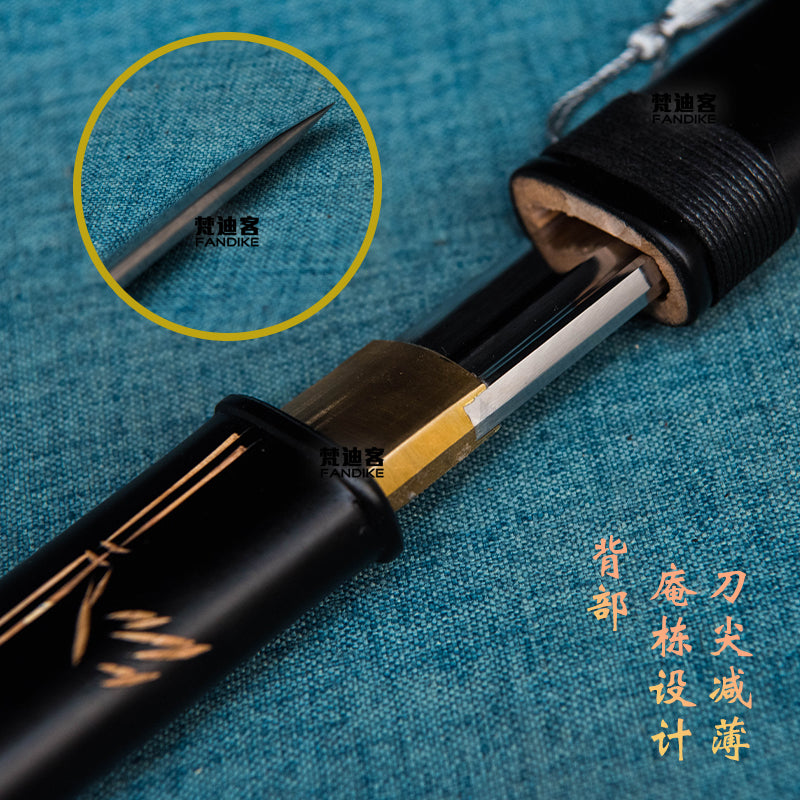 Bamboo section Tang horizontal knife Manganese steel hardness about 58 handmade