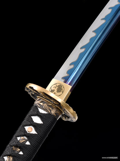 Blue leaf katana Battle-Ready Japanese sword copper bamboo tsuba