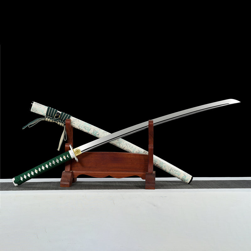 Mirror surface Bamboo sword green katana Steel knife Japanese