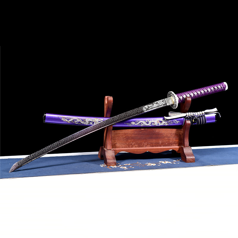 1045 steel bluing Machine engraving Mech warrior katana Japanese sword