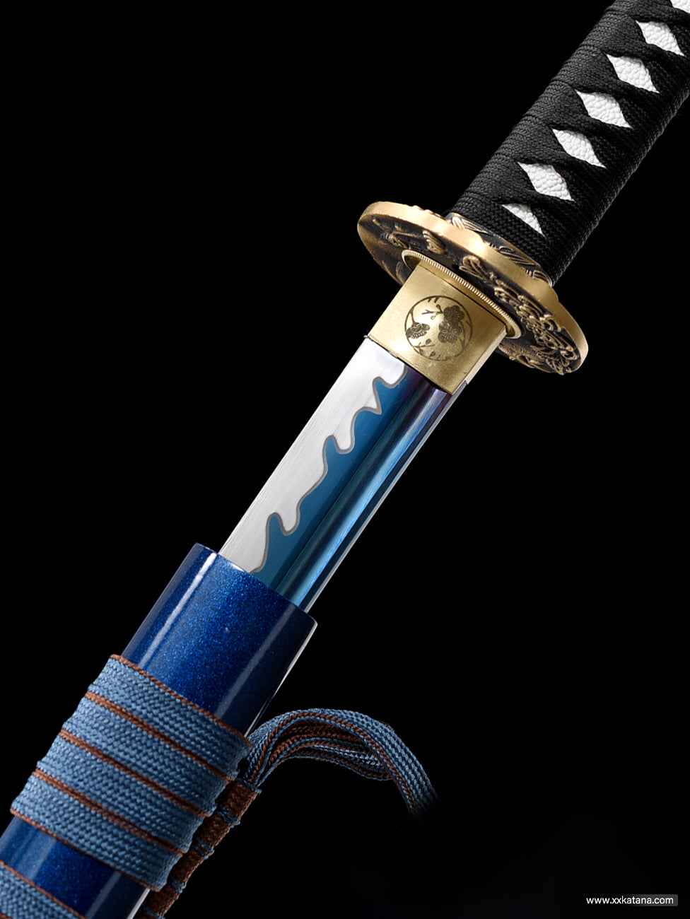 Blue leaf katana Battle-Ready Japanese sword copper bamboo tsuba