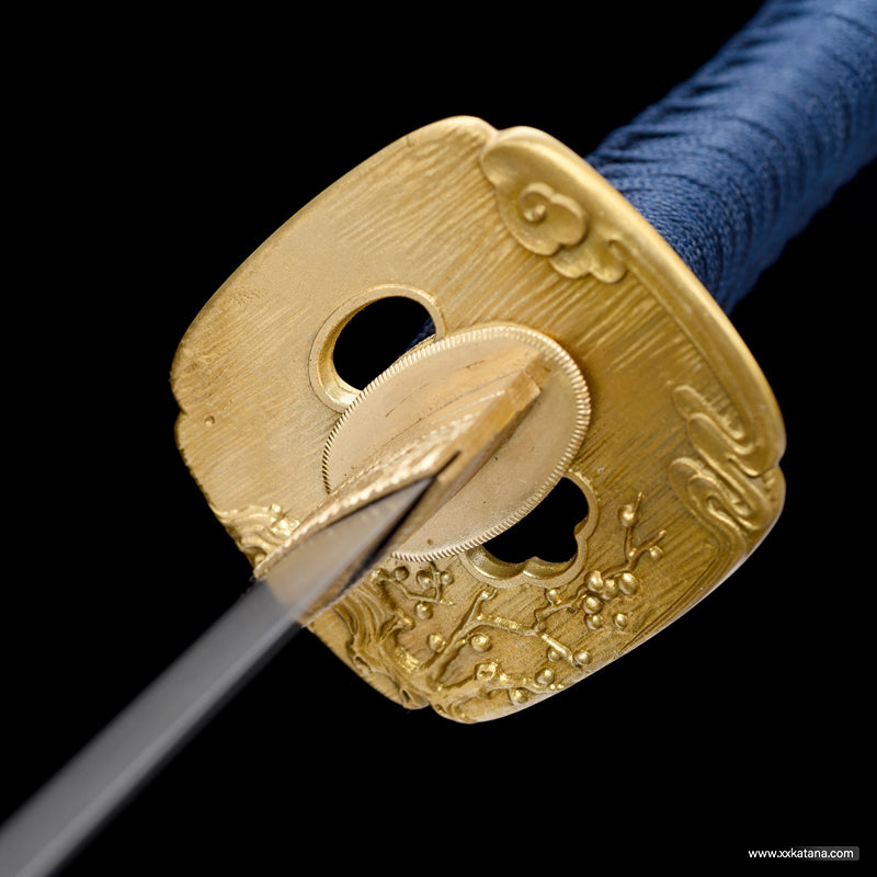 katana copper Tsuba forge folded steel Japanese sword Blue black
