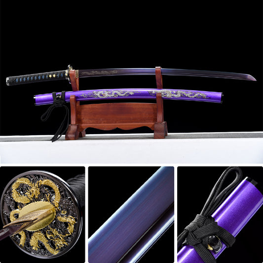 1060 steel bluing katana Japanese sword Dragon theme knife